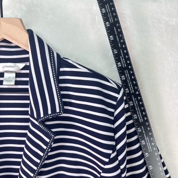 CJ Banks Navy White Stripe Single Button Long Sleeve Notched Lapel Blazer 2X - Picture 11 of 12